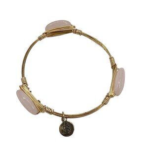 Bourbon & Bowties Gold Plated Wire Wrapped Rose Quartz Bangle Bracelet
